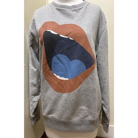 Saturdays Surf NYC Men's Gray Sweatshirt Graphic Mouth Pullover - Size Medium - Picture 2 of 7